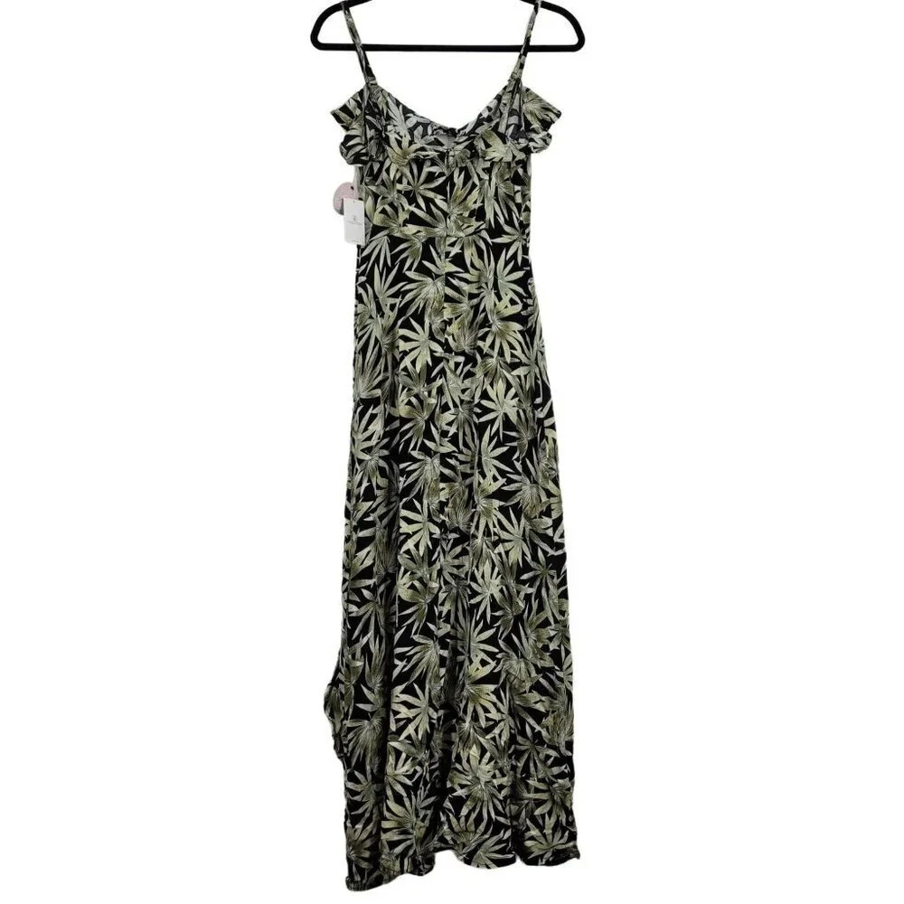 Volcom Coco Maxi Dress Green Black Leaf Print Sleeveless sz XS NWT $70 - Picture 4 of 11